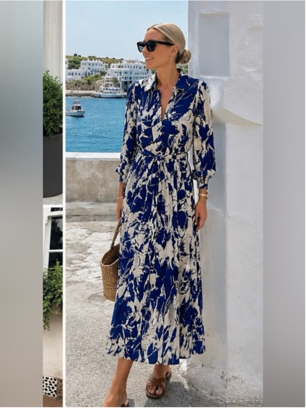 Zara bloggers favourite Blue & Ivory Abstract Print Shirt Dress Size XS